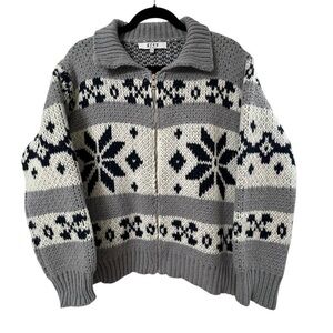 Grey Bandit Tahoe Zip Up Sweater Blue Grey and White- Size S
